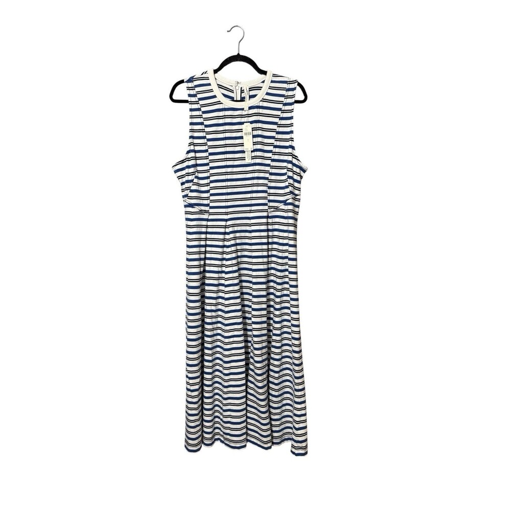 Anthropologie Striped Maxi Dress Blue White Sleeveless Cotton NWT L